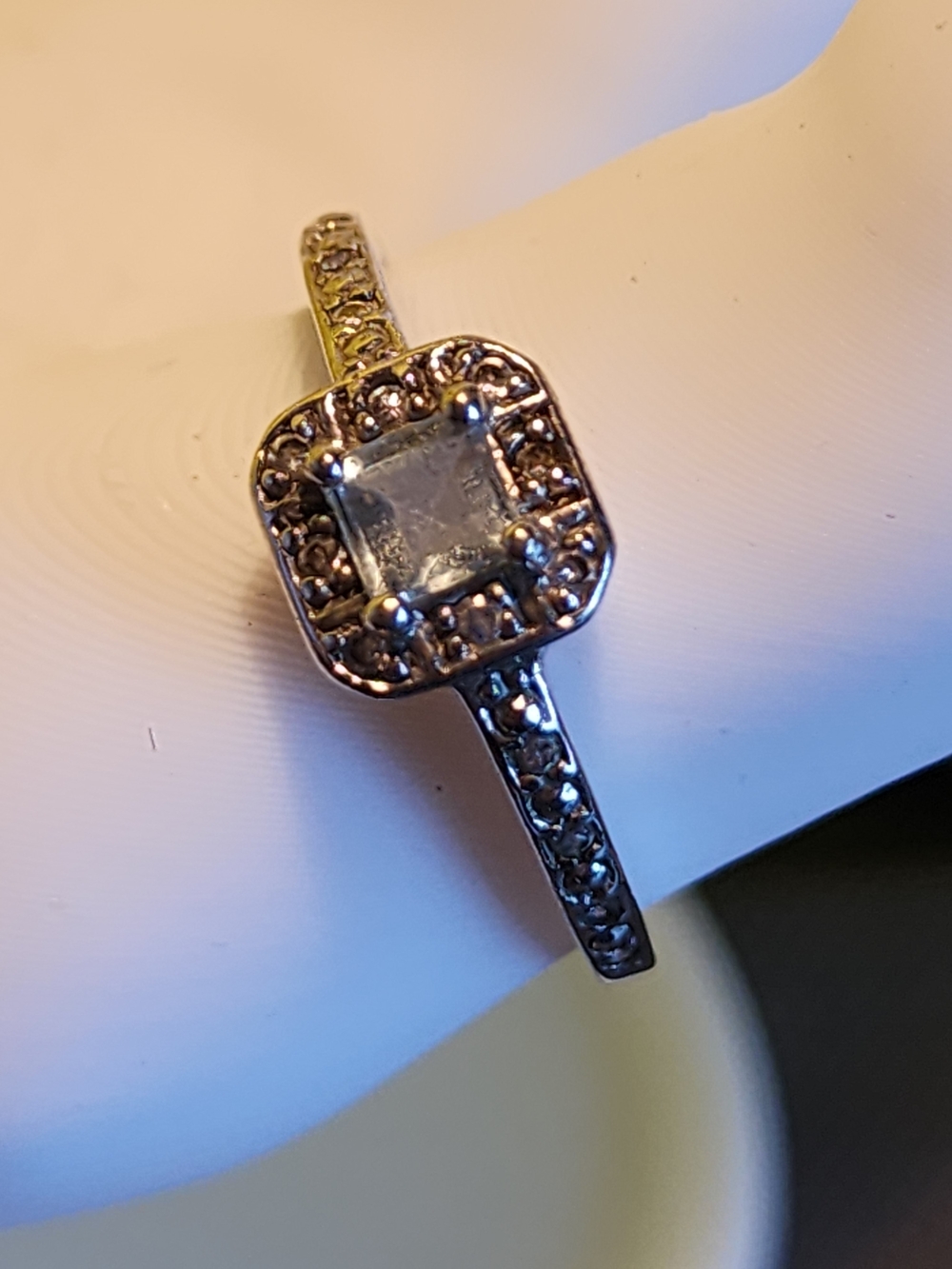 Sterling-Style Silver Square Halo Ring with Clear Center
